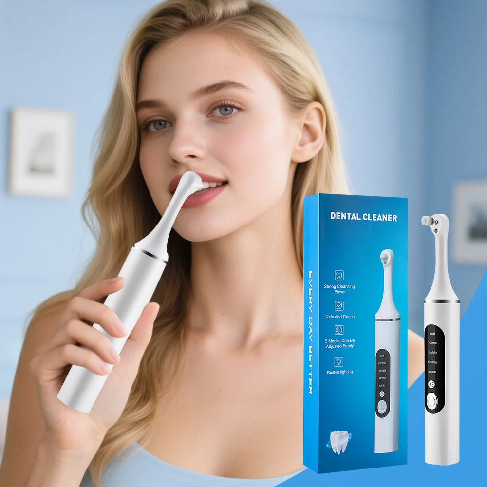 Teeth Whitening Toothbrush - Elektrischer Zahnpolierer, Zahnaufhellungsreiniger, 6 Bürstenköpfe, LED-Licht,