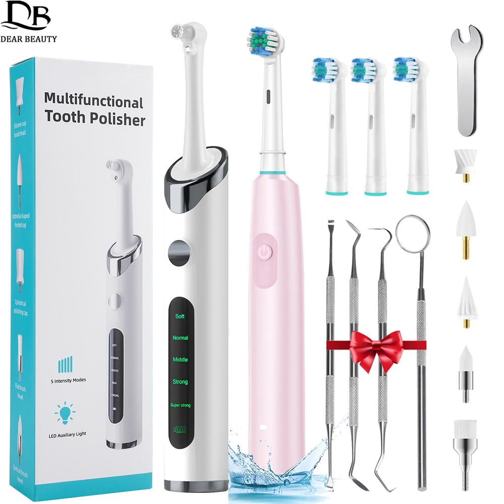 Teeth Whitening Toothbrush - Elektrischer Zahnpolierer, Zahnsteinentferner, wiederaufladbar, rotierende Zahnbürste,