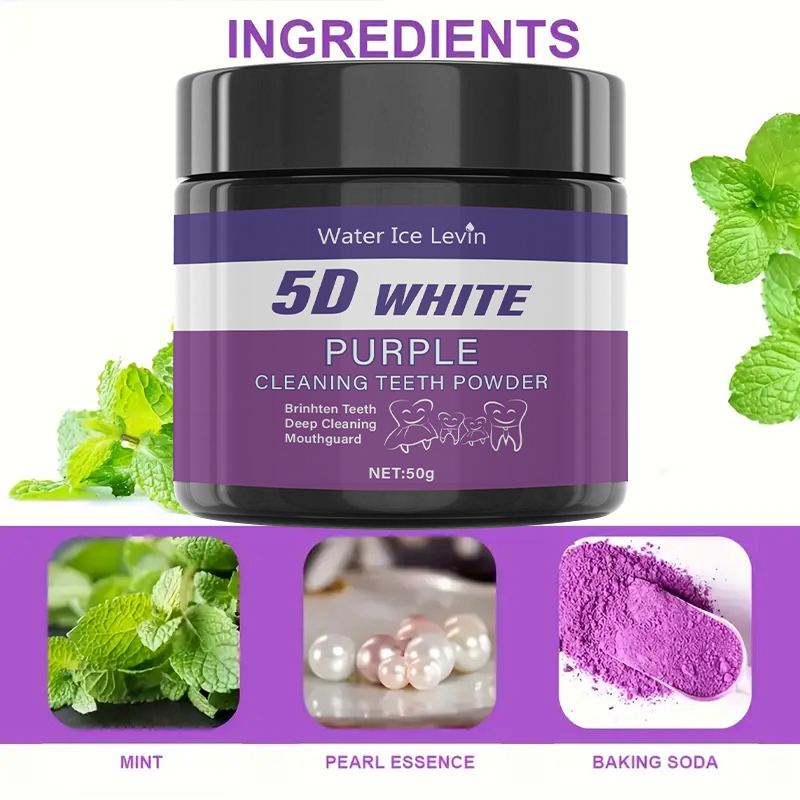 Teeth Whitening With Baking Soda - 5D Weiß-Lila Reinigungs-Zahnpulver. Minz-Perlen-Essenz Backpulver. Hellt