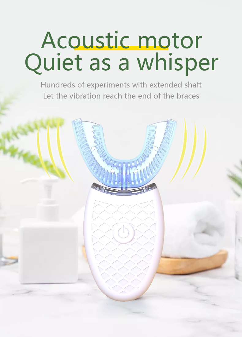 Teeth Whitening Toothbrush - Intelligente U-Typ-Zahnbürste, 360-Grad-Schall, elektrisch, automatisch, mit