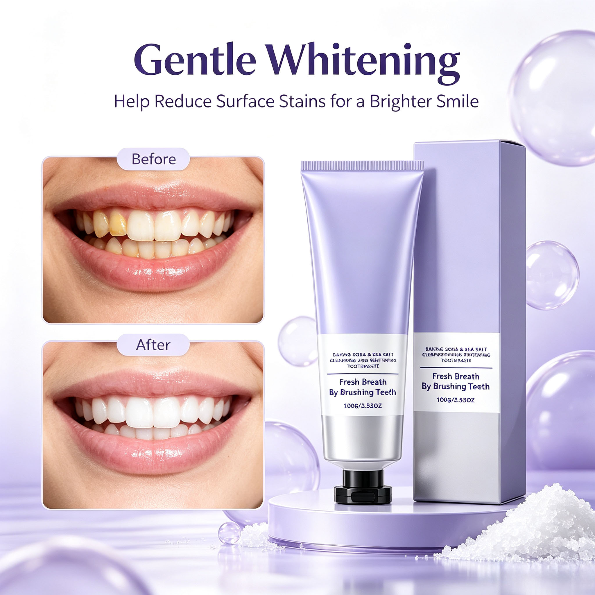 Teeth Whitening With Baking Soda - Backpulver- und Meersalz-Zahnpasta, Tiefenreinigung, Zahnaufhellung, Frischer