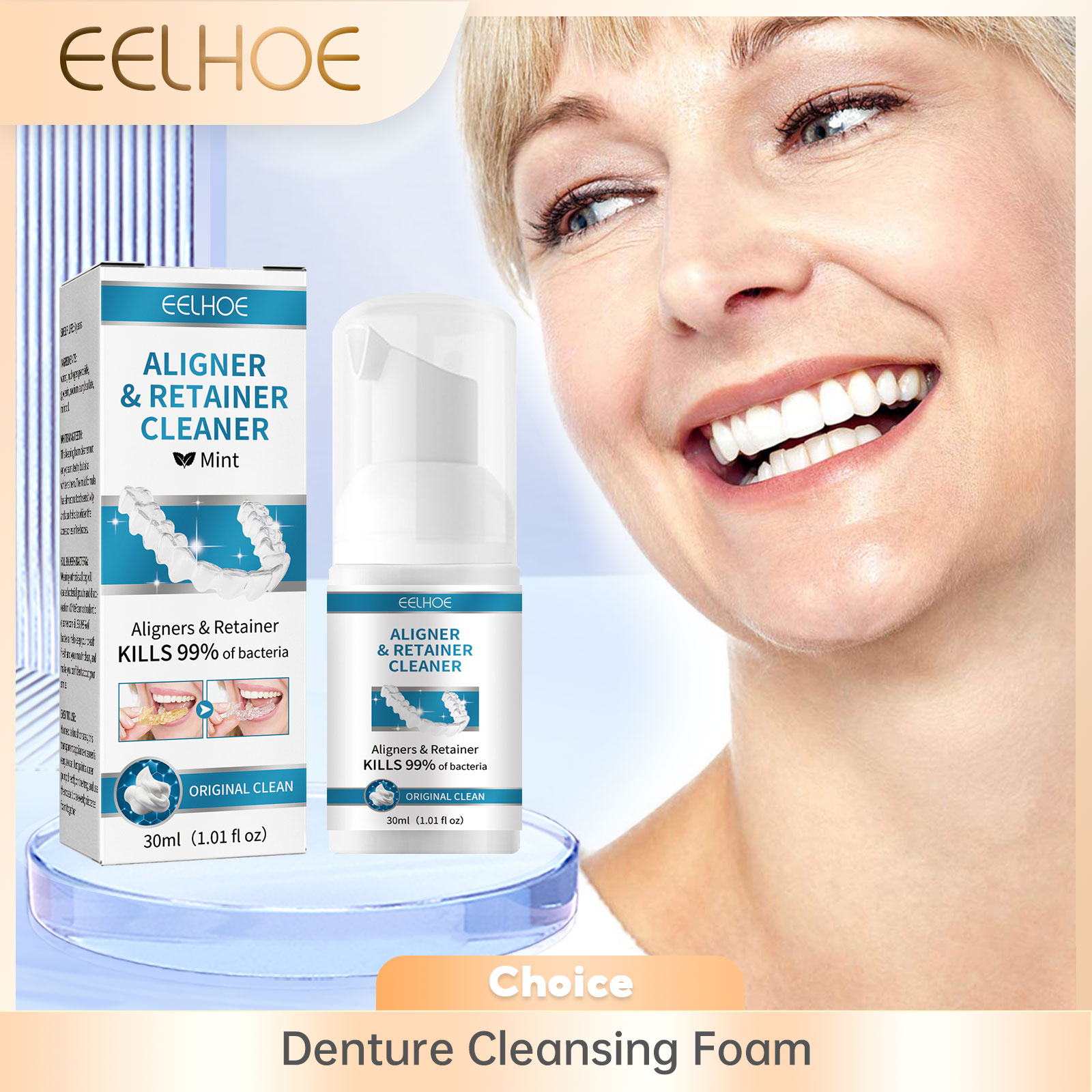 Teeth Whitening Natural - Aligner-Prothesenreiniger, Schaumstoff, Tiefenreinigung, Entfernen von Zahnspangenflecken,