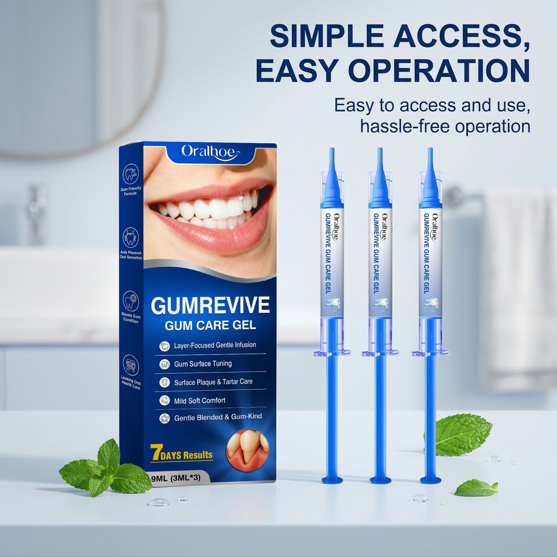 Teeth Whitening Hydrogen Peroxide - Mundpflege-Gel 3-teiliges Zahnfleisch-Reinigungsspritzen-Set, Sanftes Zahn- und