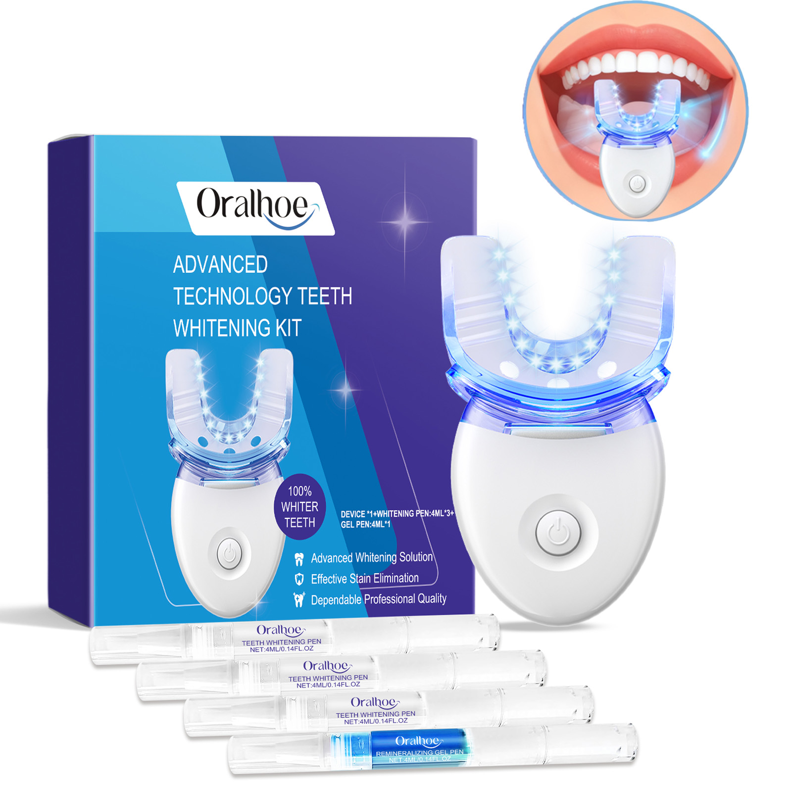 Teeth Whitening Hydrogen Peroxide - Professionelles LED-Lichtset zur Zahnaufhellung mit 4-fachem